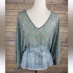 CAbi Green Dolman Sleeve Blouse with Peplum